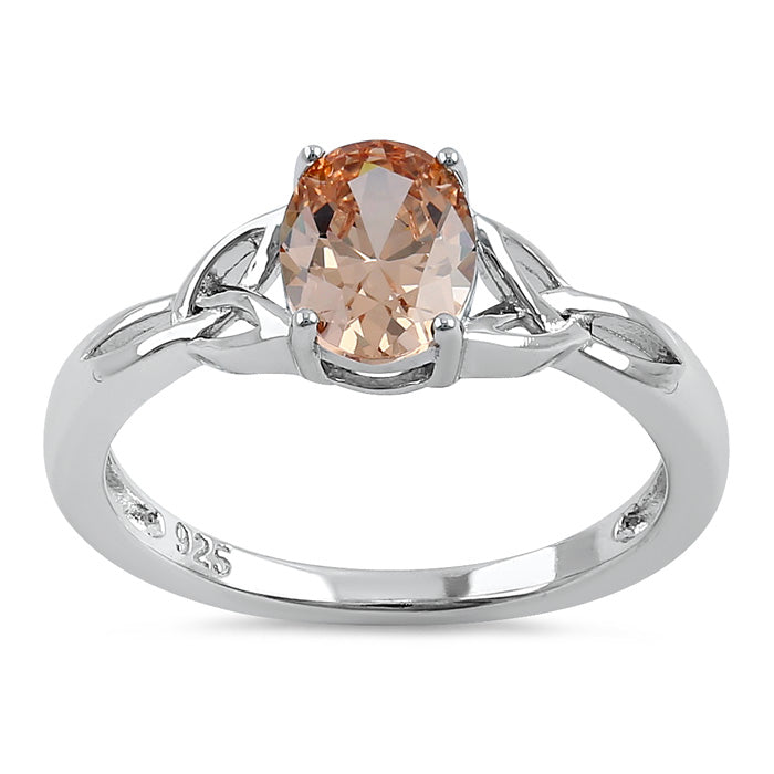 Sterling Silver Charmed Oval Champaign CZ Ring