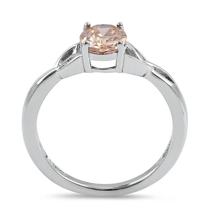 Sterling Silver Charmed Oval Champaign CZ Ring