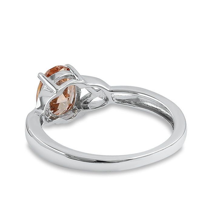 Sterling Silver Charmed Oval Champaign CZ Ring