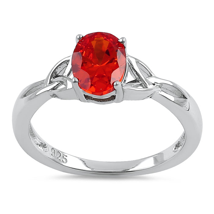 Sterling Silver Charmed Oval Red Orange CZ Ring