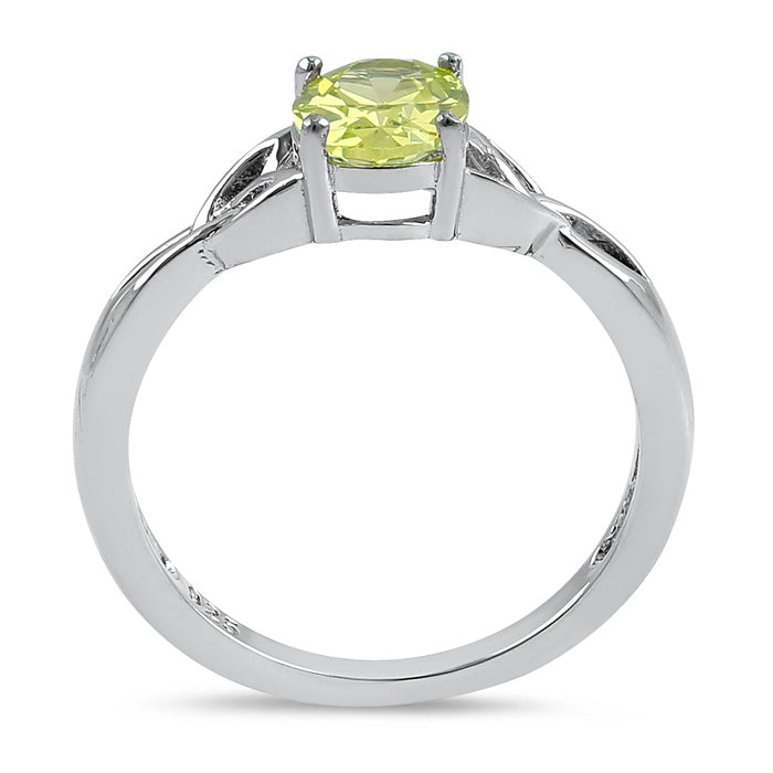 Sterling Silver Charmed Oval Apple Green CZ Ring