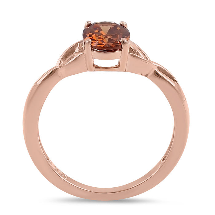 Sterling Silver Rose Gold Plated Charmed Oval Brown CZ Ring