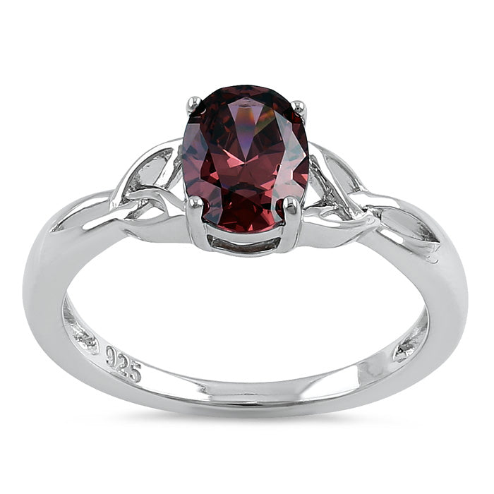 Sterling Silver Charmed Oval Rhodolite CZ Ring