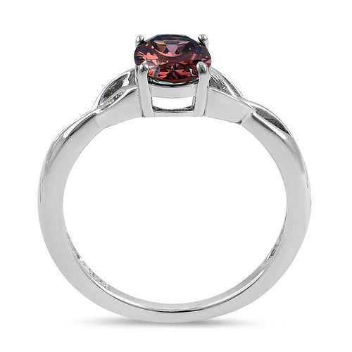 Sterling Silver Charmed Oval Rhodolite CZ Ring