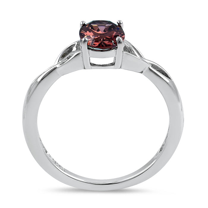 Sterling Silver Charmed Oval Rhodolite CZ Ring