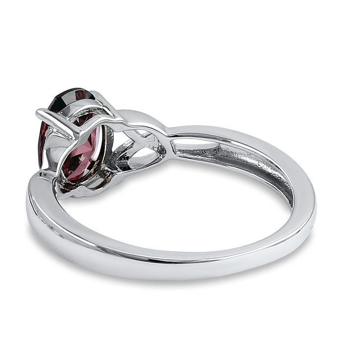 Sterling Silver Charmed Oval Rhodolite CZ Ring