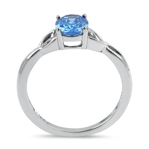 Sterling Silver Charmed Oval Light Blue CZ Ring