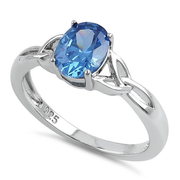 Sterling Silver Charmed Oval Light Blue CZ Ring