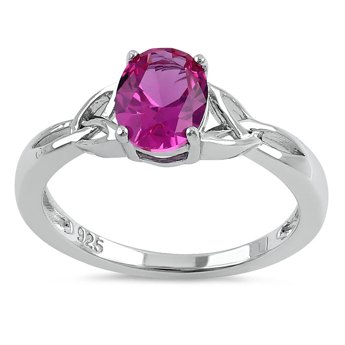 Sterling Silver Charmed Oval Ruby CZ Ring