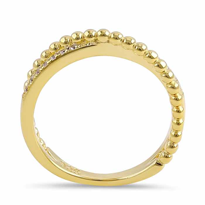Sterling Silver Gold Plated Overlap Beads Clear CZ Ring