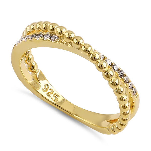 Sterling Silver Gold Plated Overlap Beads Clear CZ Ring