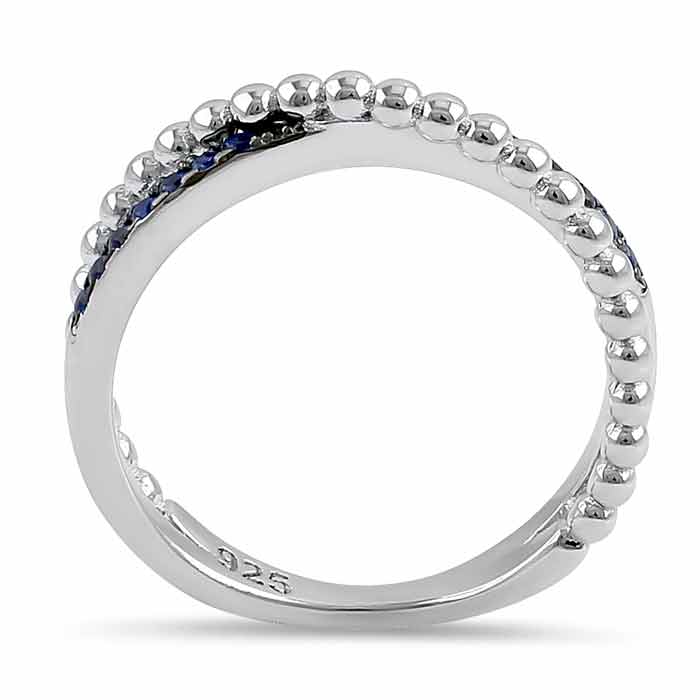 Sterling Silver Multi-Plated Overlap Beads Blue CZ Ring