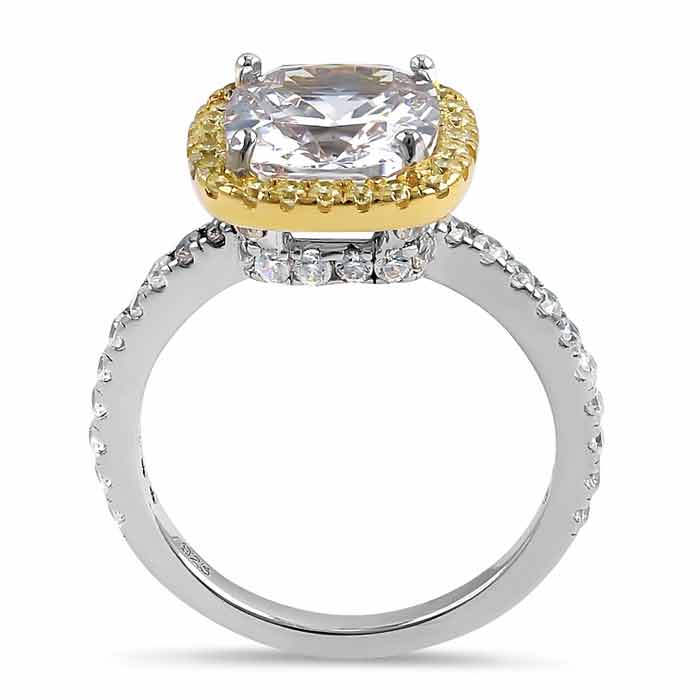 Sterling Silver Muti-Plated Cushion Cut Yellow and Clear CZ Ring