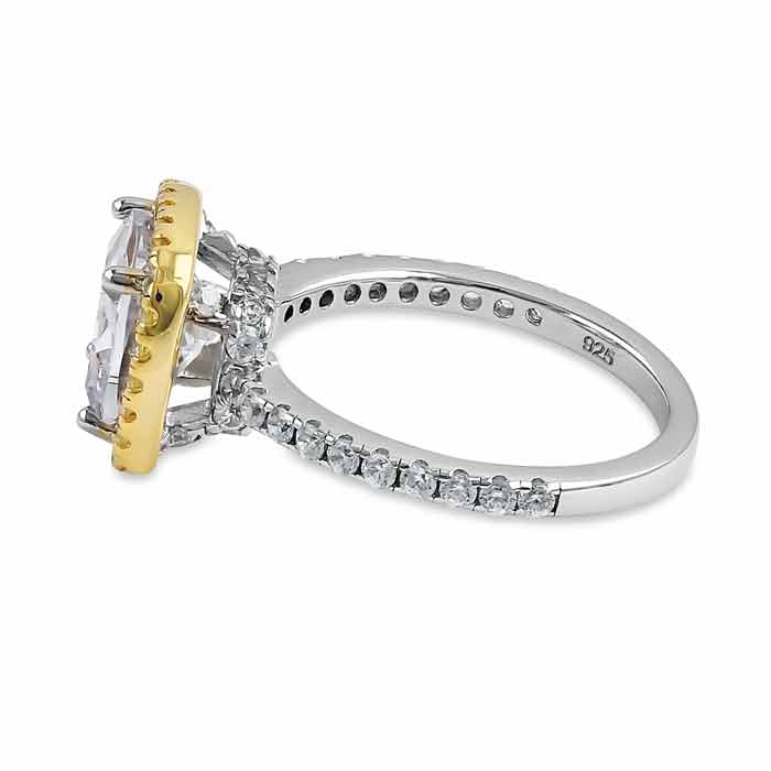 Sterling Silver Muti-Plated Cushion Cut Yellow and Clear CZ Ring