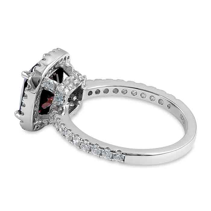 Sterling Silver Cushion Cut Brown and Clear CZ Ring