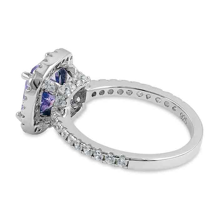 Sterling Silver Cushion Cut Lavender and Clear CZ Ring