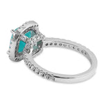 Sterling Silver Cushion Cut Light Green Cloudy Glass and Clear CZ Ring