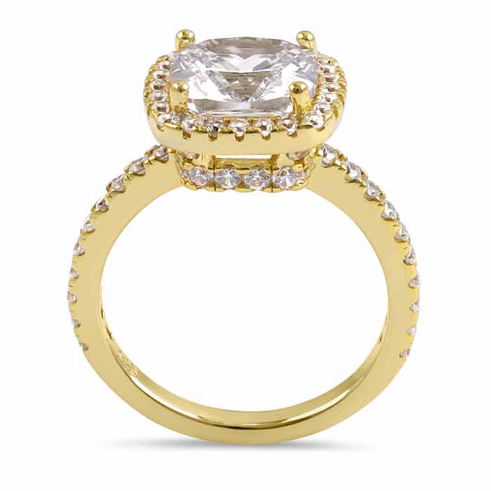 Sterling Silver Gold Plated Cushion Cut Clear CZ Ring
