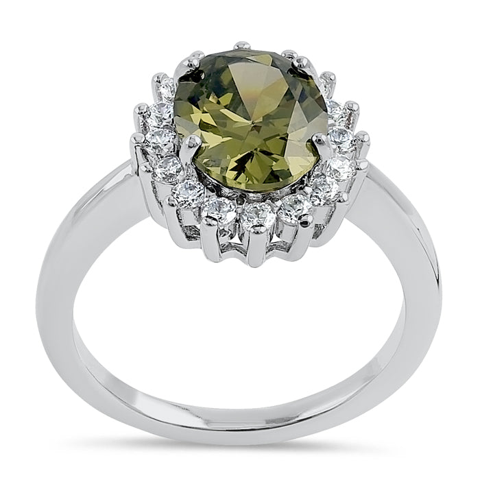 Sterling Silver Peridot Oval CZ Ring