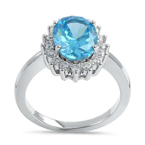 Sterling Silver Aqua Blue Oval CZ Ring