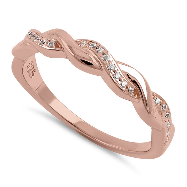 Sterling Silver Rose Gold Plated Braided CZ Ring