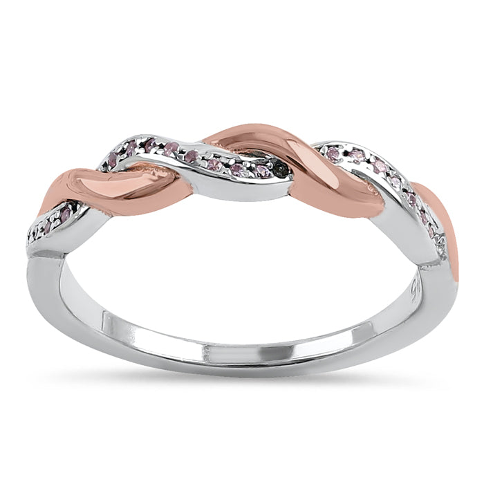 Sterling Silver and Rose Gold Plated Braided CZ Ring