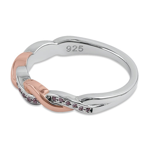 Sterling Silver and Rose Gold Plated Braided CZ Ring