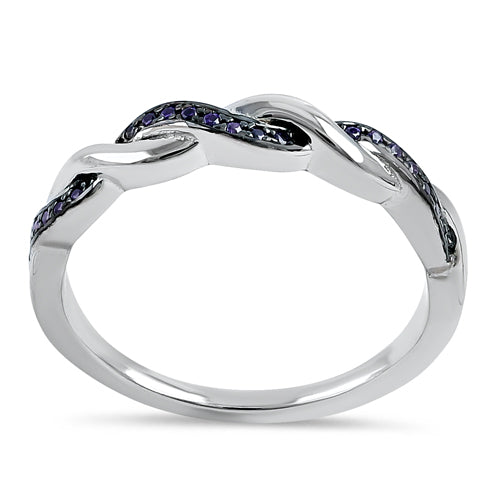 Sterling Silver and Black Rhodium Plated Braided with Amethyst CZ Ring