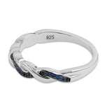 Sterling Silver and Black Rhodium Plated Braided with Blue CZ Ring