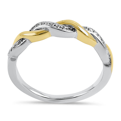 Sterling Silver and Gold Plated Braided CZ Ring