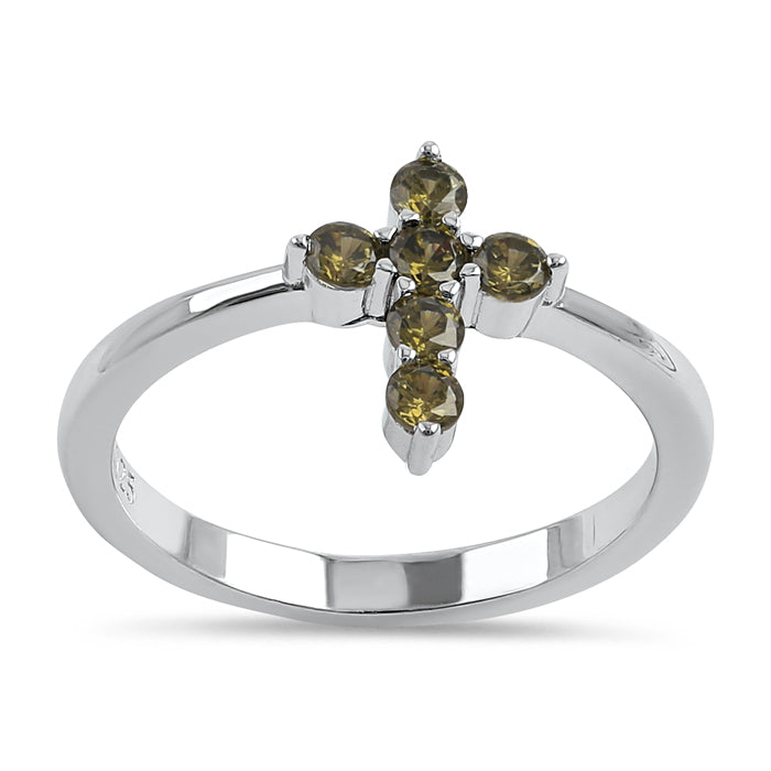 Sterling Silver Cross Peridot CZ Ring