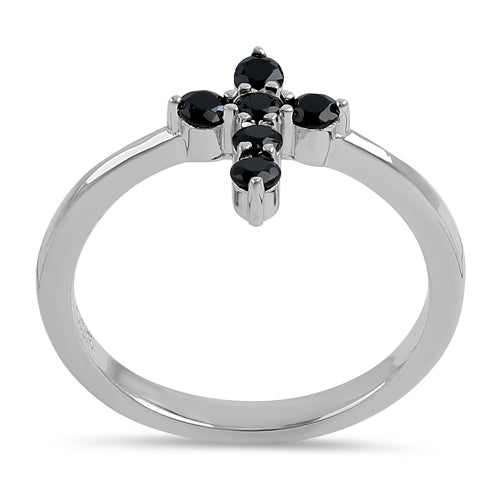 Sterling Silver Cross Black CZ Ring