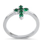 Sterling Silver Cross Green CZ Ring