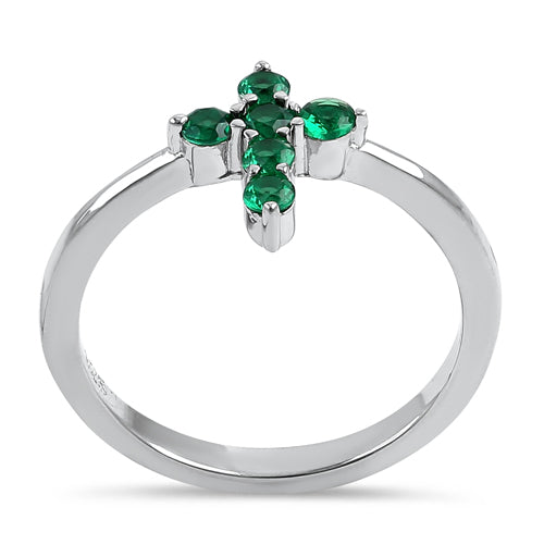 Sterling Silver Cross Green CZ Ring