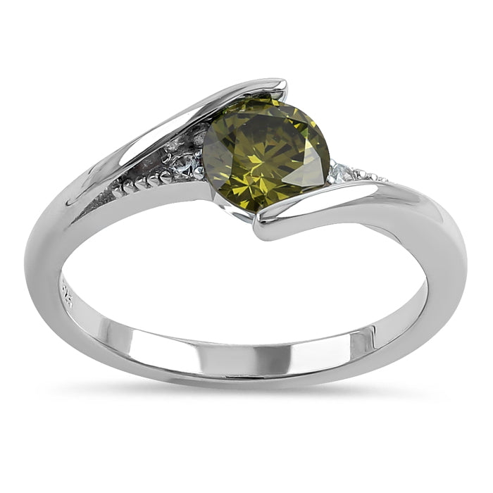 Sterling Silver Stuck In Between Peridot CZ Ring