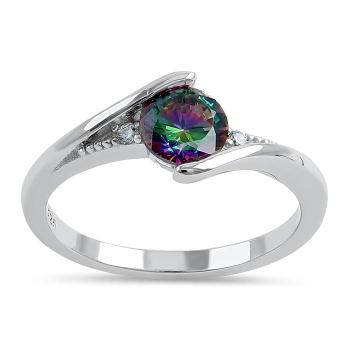 Sterling Silver Stuck In Between Rainbow CZ Ring
