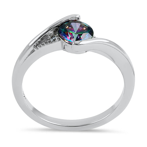Sterling Silver Stuck In Between Rainbow CZ Ring