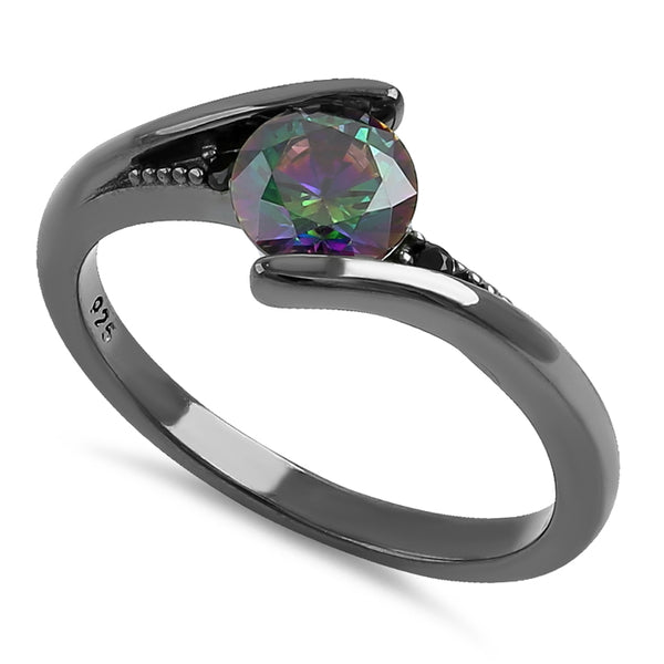 Sterling Silver Black Rhodium Stuck In Between Rainbow CZ Ring