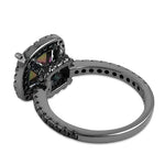 Sterling Silver Black-Rhodium Cushion-Cut Rainbow CZ Ring