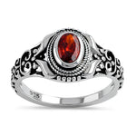 Sterling Silver Austere Oval Cut Red CZ Ring