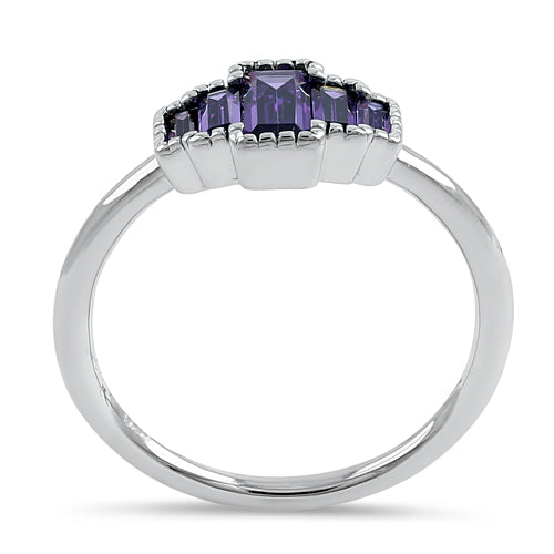 Sterling Silver Five Baguette Cut Amethyst CZ Ring