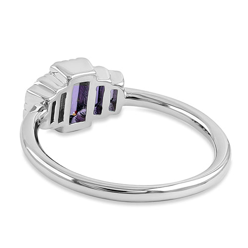 Sterling Silver Five Baguette Cut Amethyst CZ Ring