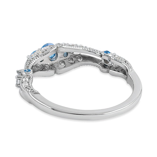 Sterling Silver Filigree Blue Topaz CZ Ring