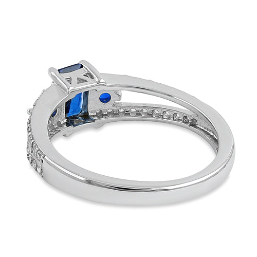 Sterling Silver Blue Spinel Radiant CZ Ring