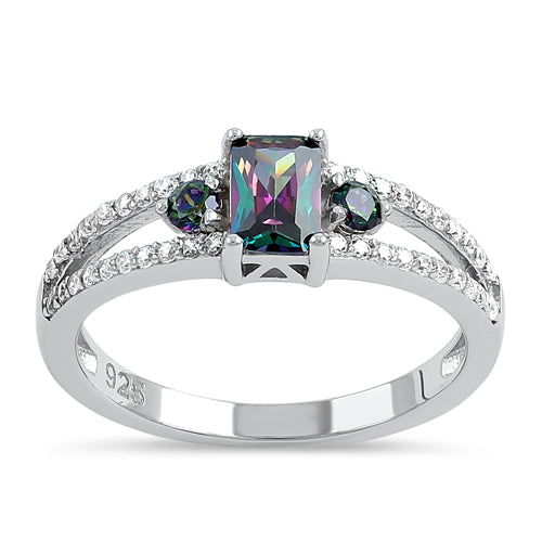 Sterling Silver Rainbow Radiant CZ Ring