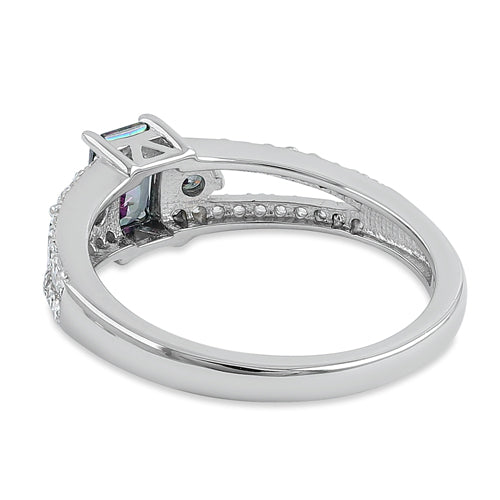 Sterling Silver Rainbow Radiant CZ Ring