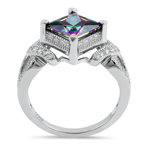Sterling Silver Princess Cut Rainbow CZ Ring