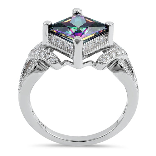 Sterling Silver Large Rainbow Princess CZ Pave Ring