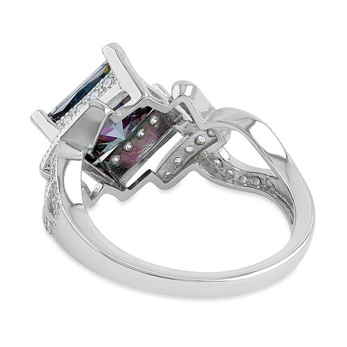 Sterling Silver Princess Cut Rainbow CZ Ring