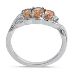 Sterling Silver Triple Oval Champagne CZ Ring